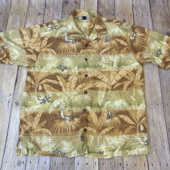 Tommy Bahama Silk Hawaiian Shirt Floral Monkeys Mens Medium - Picture 5 of 15